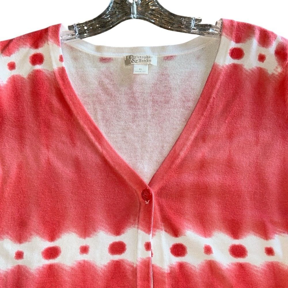 Christopher & Banks Salmon and White One Button Cardigan